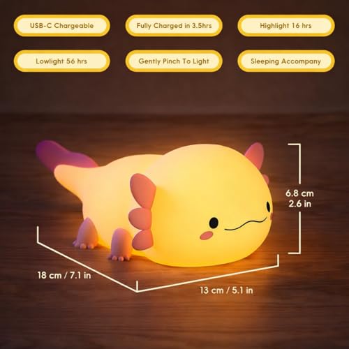 Image of One94Store Cute Axolotl Shape Silicone Electronic Toy for Kids, 7 Color Changing Squishy Soft Touch USB 1200mAh Rechargeable Toy, Fun Light-Up Kids Electronic Toy for Bedroom, Nursery Decor & Gift