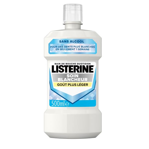 Listerine–Bain de Bouche Quotidien Soin Blancheur Goût Plus Léger 0%Alcool (bouteille de 500ml)–Soin bucco-dentaire sans alcool à l'action...