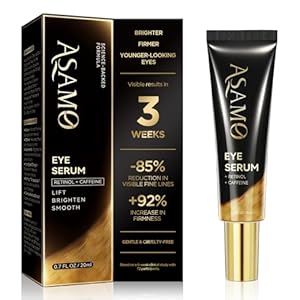 ASAMO Retinol&Caffeine eye serum, Fast Absorbing, Correction for Puffy Eye Bags Fine Lines Dark Circles Wrinkles, 48Hr Hydrating Under Eye Cream, 0.7fl.oz