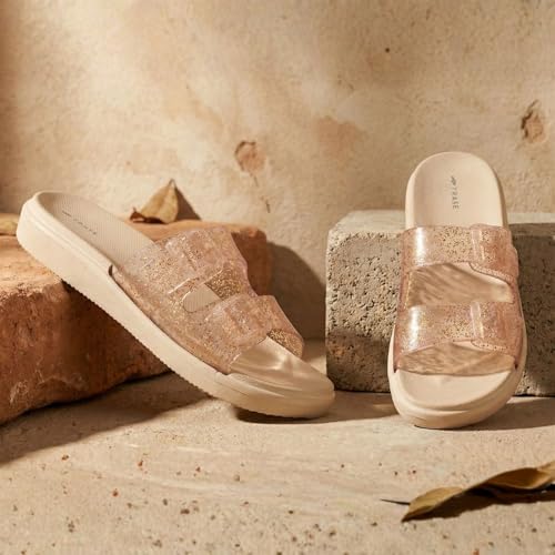 Image of TRASE Women's Glitter Slide Slippers| Double Strap Flat Slippers With Soft Cushioned Sole | Lightweight, Comfortable And Waterproof Slip-on Chappal | Stylish Daily And Casual Use Flip Flops