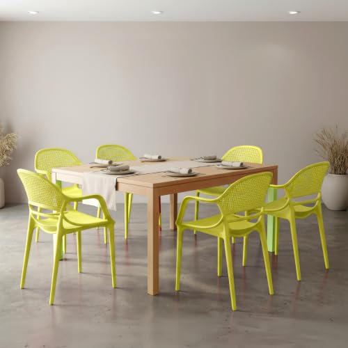 Image of DIYA Sunset Balcony & Terrace Plastic Chair | Comfortable Outdoor Arm Chair | Home, Garden & Living Room | Strong PP Body, 1-Year Warranty - Set of 6 (Lemon Yellow)