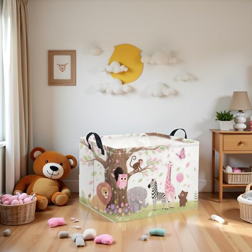 Image of Rectangular Baby Kids Storage Basket for Home Kitchen Girls Cute Storage Bin Organizer Shelf Book Room Decor(Pink Animal)