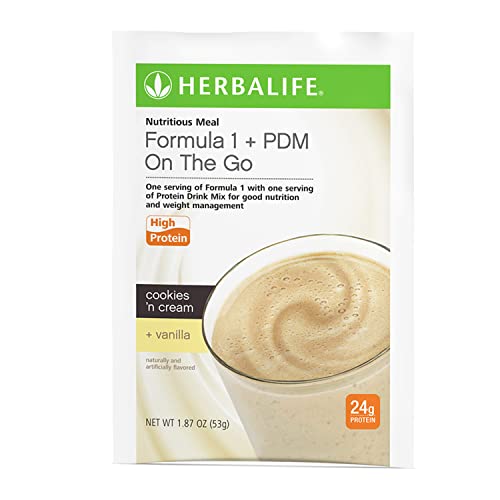 Herbalife Formula 1 + PDM On The Go: 24g of Protein 7 Packets per Box (Cookies and Cream + Vanilla), Protein For Energy and Nutrition, sustain Energy and Satisfy Hunger
