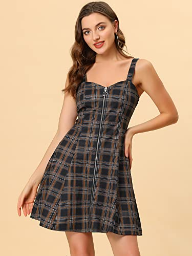 Image of Allegra K Women's Plaid Tube Dress Zip Up Strap Sleeveless Party Mini A-Line Dress
