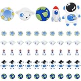 PH PandaHall 50pcs Cosmos Resin Cabochons, 5 Styles Astronaut Spaceship Charms Flatback Resin Tiles for Sunglasses Phone Case Hair Clip Jewelry Keychain Scrapbooking
