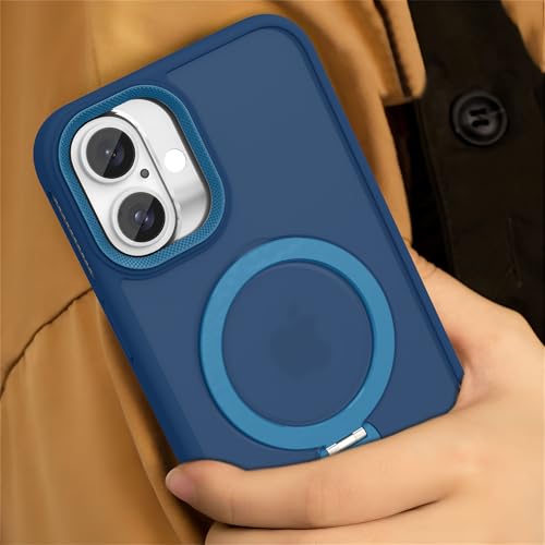 Image of eller sante Maximus Back Cover Case for iPhone 16 Plus with Magnetic Alloy Ring Metal Kickstand Camera Protector TPU Shockproof 10ft Drop Protection Compatible with Mag-Safe- Blue