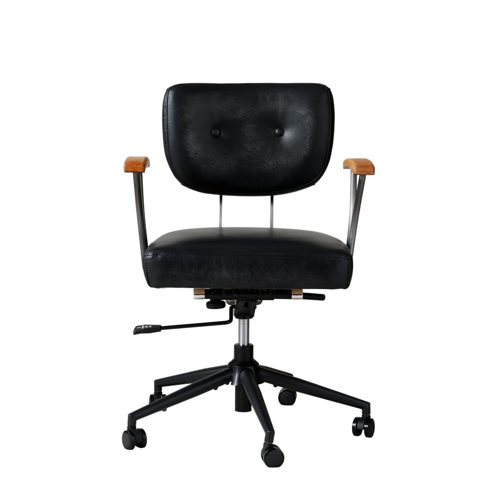 I0I&I0I Sedia da ufficio ergonomica in pelle, regolabile in altezza, girevole, con ruote e braccioli in rovere, per casa e ufficio