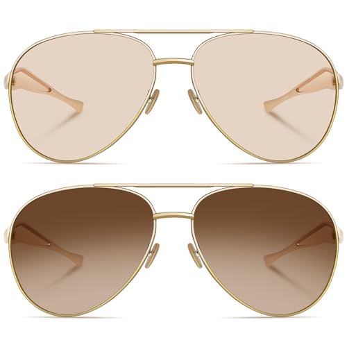 Gold Trendy Aviator Sunglasses for Women Men, Retro 2025 Metal 70s Oversized Sun Glasses4
