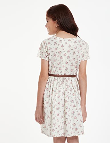 Image of Amazon Brand - Jam & Honey Girl's 100% Soft & Pure Cotton Comfortable and Stylish Printed Woven Dress with Short Sleeves and Belt - Perfect for Every Occasion