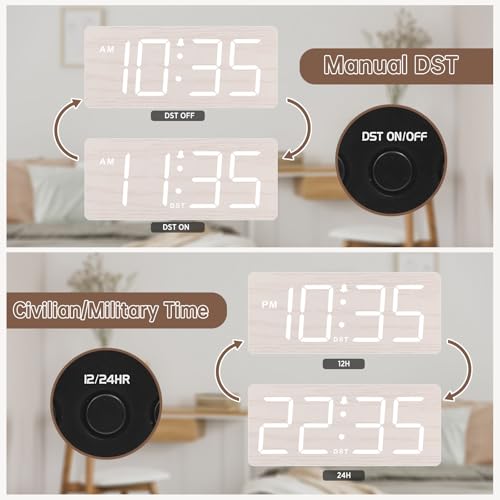 DreamSky Wooden Digital Alarm Clock for Bedroom - Desk Clock for Living Room with Large Numbers, Dimmer, Loud Alarm for Heavy Sleepers with Volume Control, DST, Office Wood Decor (Plug in Clock) - Image 6