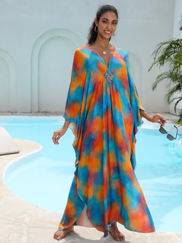 Image of KEYLORTING Plus Size Kaftan Dress Women, African Moo Moo Print Caftan, Batwing Dress, Beach Cover Up for Party and Loungewear