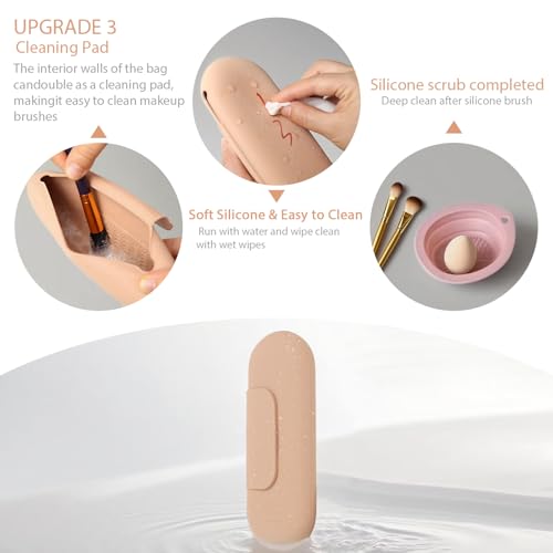 Silicone Makeup Brush Holder Set – Portable Travel Makeup Brush Holder with Makeup Sponge Holder and Foldable Cleaning Bowl – Upgraded 3-in-1 Cosmetic Organizer Set (khaki)3