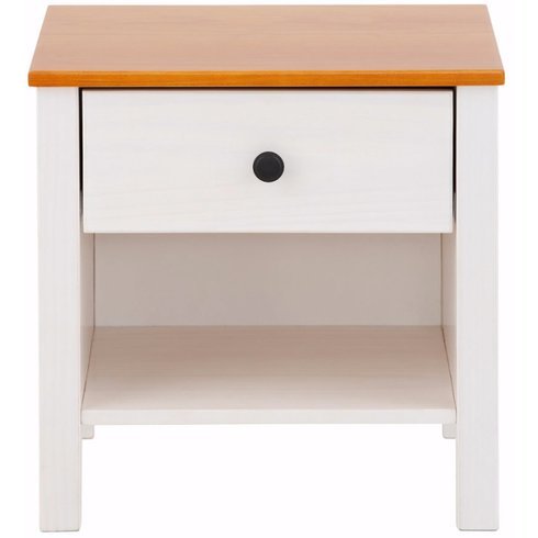 Bedside Table Pauline Modern Design 1 Drawer (Material: Brazilian pine, Assembly required) (White/Honey)