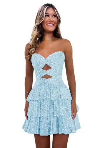 Sweetheart Homecoming Dresses Short 2025 A-line Tiered Sparkly Beaded Cut Out Cocktail Party Dress