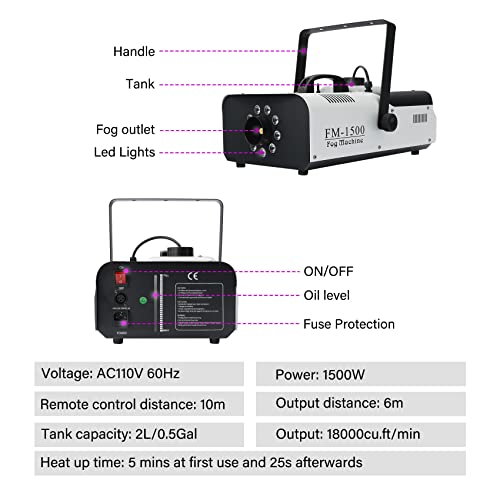 Tc-Home Stage Smoke Machine With Lights Halloween Fog Machine 1500W 2L 9 Led Stage Fogger Effect W/Remote Control #TOP2