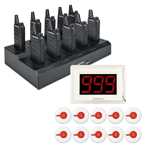 Image of Retevis RT22 Walkie Talkies with 10 Way Gang Charger Bundle Retekess T114 Caregiver Pager