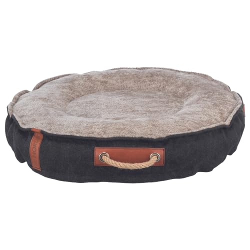 TRIXIE Hundebett BE Nordic Föhr ø 70 cm in schwarz/Sand – eckiger Hundekorb für kleine & große Hunde - gemütliches Hundekörbchen mit praktischem Tragegriff - weich & waschbar - 36595