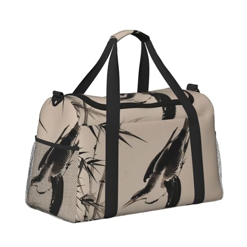 Fish bird and Leaves painting Print Travel Duffle Bag - Foldable Personal Item Travel Bag for Women & Men,13x10.2x19.73