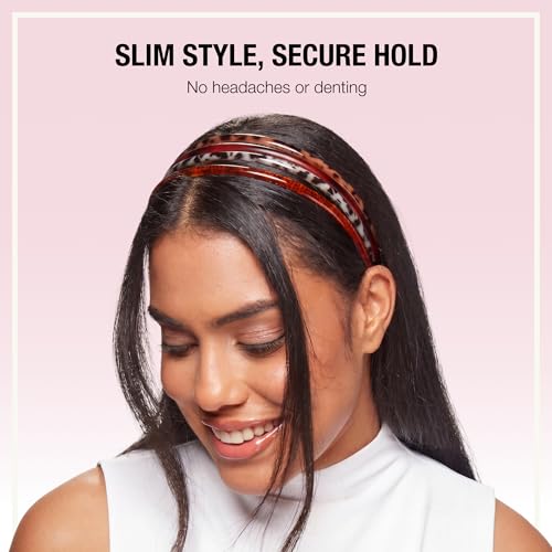 Scünci Effortless Beauty No-Damage Skinny Headbands | Ultra-flexible Slim Headbands Offer Secure, Headache-free Hold Without Denting, Assorted Neutrals, 4-Count