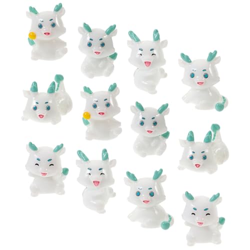 LOLIPPYY 12 Stück Kleine Drachenstatuen aus Kunstharz Kleiner Drachenfiguren Cartoonstil Leichte Tischdekoration für Haus und Puppenhaus