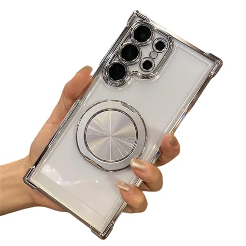 Coque Samsung S24 Plus transparente avec support rotatif argenté