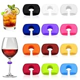 Kynigo 12 Stück Glasmarker, Glasmarkierer Silikon, Bunt Glas Markierung Trinkgläser, Wiederver Glas Markierer, Gläser Markieren für Bars, Hochzeiten, Geburtstagsfeiern