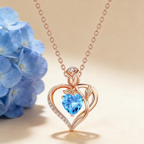 Image of Heart Birthstone Necklace for Women I Love You