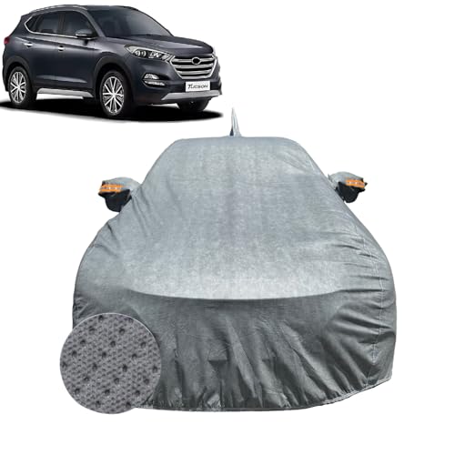 Image of Car Cover Compatible for Hyundai Tucson (2016-2021) | 100% Waterproof Cover with Reflective Mirror Pockets | Dustproof, Scratchproof, Heatproof Tucson Car Cover |Soft Cotton Lining| Grey