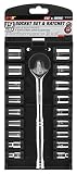 Performance Tool W38301 19 Piece 3/8' Drive SAE and Metric 6 Point Socket Set with Ratchet