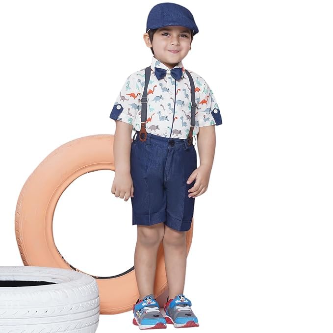 Image of AJ DEZINES Kids Casual Wear Clothing Cotton Shirt Short Set For Boys