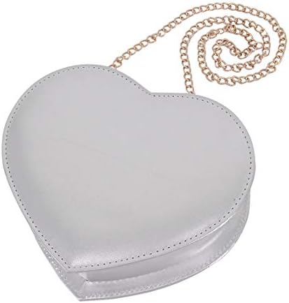 Candice Women Shiny Holographic Peach Heart PU Crossbody Shoulder Bag Handbag Purse with Chain(Silver)