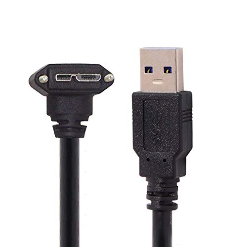 CY 5m 16Ft 90 Degree Down Angled Micro USB Screw Mount to 3.0 Data Cable for Industrial Camera (5m, Down Angled)