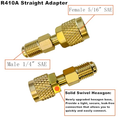 R410a Adapter for Mini Split System, 5/16 inches SAE Female to 1/4 inches SAE Male Flare for Air Conditioners HVAC and Refrigeration Service, 2 Straight R410A Adapter + 2 Angled R410A Adapter - Thumbnail 3
