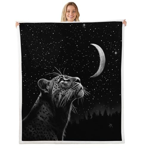 Homemissing Leopard Fleece Throw Blanket Single 50x60Inch Moon Universe Cloud Galaxy Sherpa Blanket for Bed Sofa Couch Star Print Room Decor