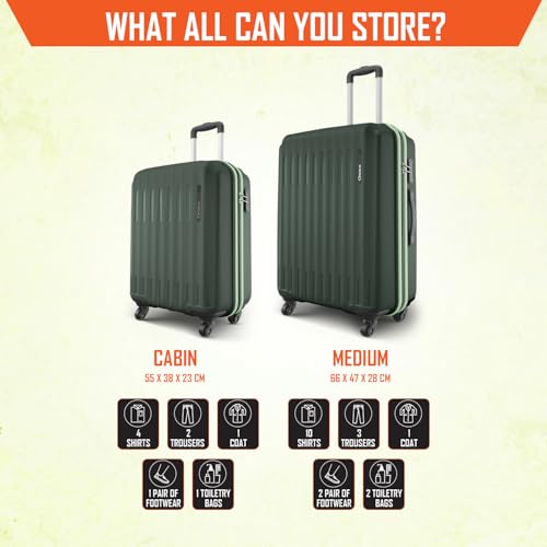 Image of Safari Genius Alley Set of 2 (Cabin + Medium) Trolley Bags Hard Case Polypropylene, 4 Spinner Wheels, 360 Degree Wheeling Luggage, Suitcase for Travel, Trolley Bags for Travel, Deep Forrest