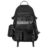 SUIKIHUM Laptop Backpack 13 Inch College Schoolbag W/2 Hanging Pockets, Large Capacity Korean Style Backpack for Man Girls, Black