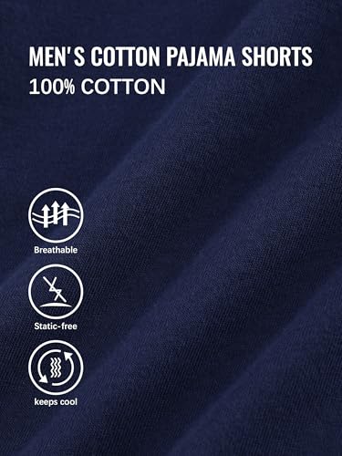 IHU 3 Pack Men's Cotton Pajama Shorts - Soft Sleepwear & Lounge Bottoms with Drawstring & Pockets Sleep Shorts for Men L Black, Navy, Gray
