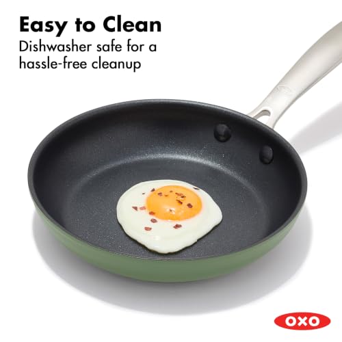 Image of OXO Enhanced 8 inch Frying Pan Skillet, PFAS-Free Ceramic Nonstick Cookware, Stainless Steel Handle, Eggs & Omelets, Dishwasher & Oven Safe, Eucalyptus