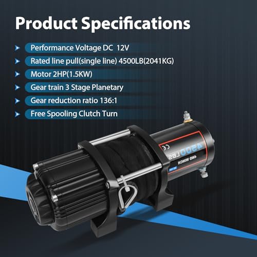Winch eléctrico 4500LBS para ATV UTV camioneta 12V miniatura 4