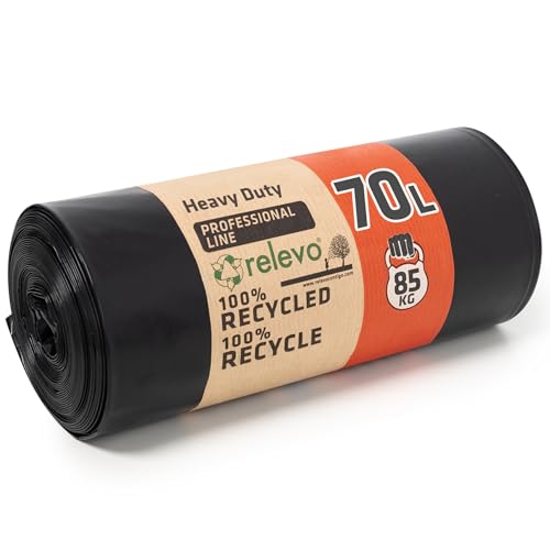 Relevo 70L Heavy Duty Bin Bags – 75 µm (Micron) Thick with 85 kg Weight Resistance, Strong enough to be used as Rubble Sacks Heavy Duty, Includes 10 Black Bin Bags 1 Relevo 70L Heavy Duty Bin Bags – 75 µm (Micron) Thick with 85 kg Weight Resistance, Strong enough to be used as Rubble Sacks Heavy Duty, Includes 10 Black Bin Bags