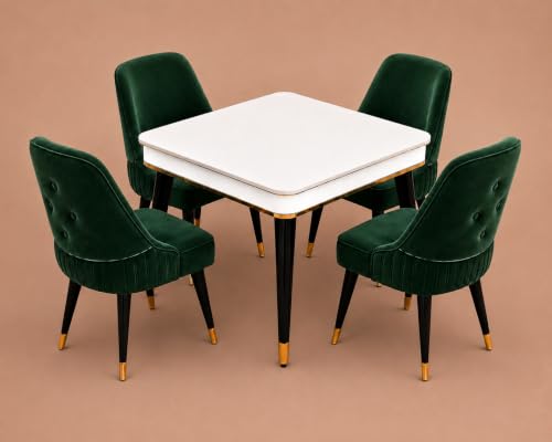 Image of WOODEN SPACE 4 Seater Wooden Dining Table Set | Urban Marble Top Dining Table with Chairs for Dining Room & Kitchen (Modern Grand Aura Dark Green) (42 x 42 x 30 inch)