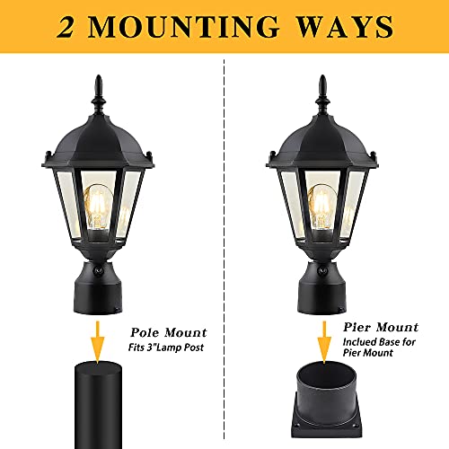 Eliphil Dusk To Dawn Outdoor Post Light, Pole Lantern Lighting With Pier Mount Base,Lamp Post Light Fixture ,8 Inch ,Waterproof，Black #TOP4