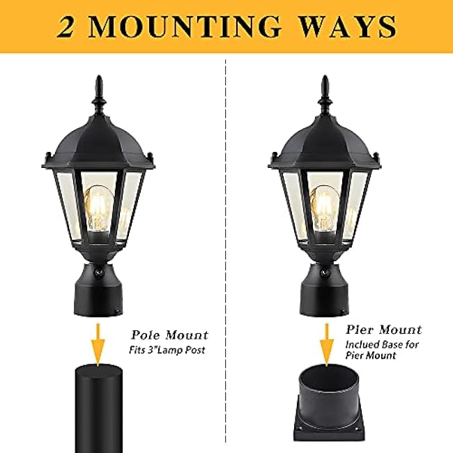Outdoor Post Light Pole Lantern Lighting Lamp Post Light Fixture 8 Inch Black