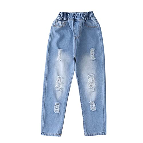 FLOWERKIDS Kids Girls Jeans Distressed Ripped Denim Pants Elastic Waist Trousers Size 4-14 Years2