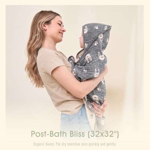 Image of Ultra-Soft Muslin Baby Towel - 32 x 32 Inches, Ideal for Bath & Beach, Suitable for Both Boys & Girls from Newborns to Toddlers (Navy Blue Bunny)