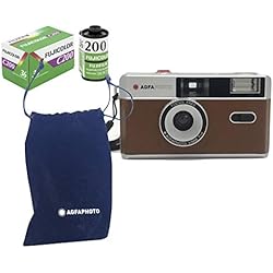 Pilas Para Camara Analoga AgfaPhoto Minicámara analógica de 35 mm, Color marrón + película de imágenes a Color + batería