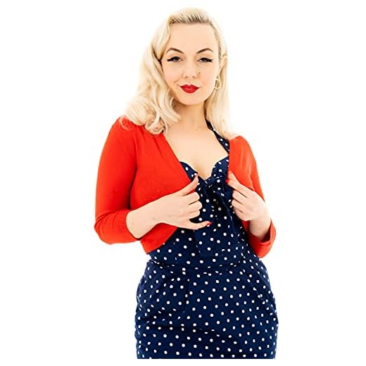 Ro Rox Maisie 1950-tals Rockabilly Retro Vintage-stil Stickad Öppen Kofta 3/4 Ärm Bolero - Röd (XS)