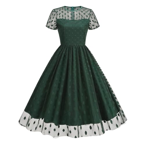 Robe de cocktail femme imprimé pois chic à manches courtes
