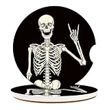 Britimes Absorbent Car Coasters 2 Pack for Cup Holders, 2.56' Ceramic Stone & Non-Scratch Cork Base Drink Coasters Human Skeleton