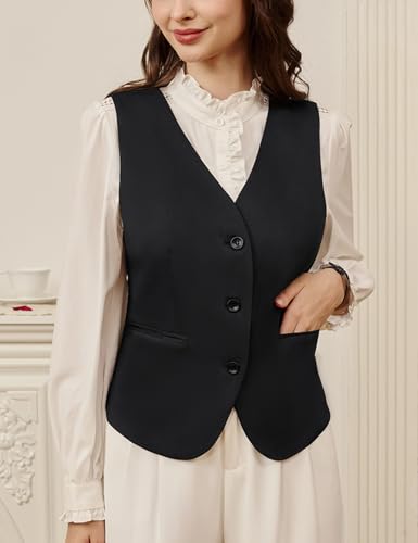 Belle Poque Women Suit Vest Button Down Dressy Vest Tops Waistcoat with Pockets2